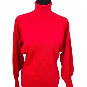 Vintage 80s Folia Skiwear Hot Pink Turtleneck Sweater Wool Blend One Size